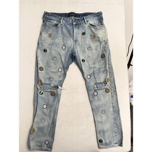 Scotch & Soda Mens Patchwork Dean Jeans Loose Tapered Leg Distressed Blue 34x29